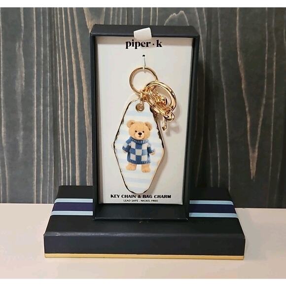 Piper K Keychain Teddy Bear Bag Charm Key Chain Gold Tone - Picture 1 of 4
